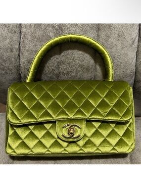 Green Quilted Velvet Top-Handle Bag